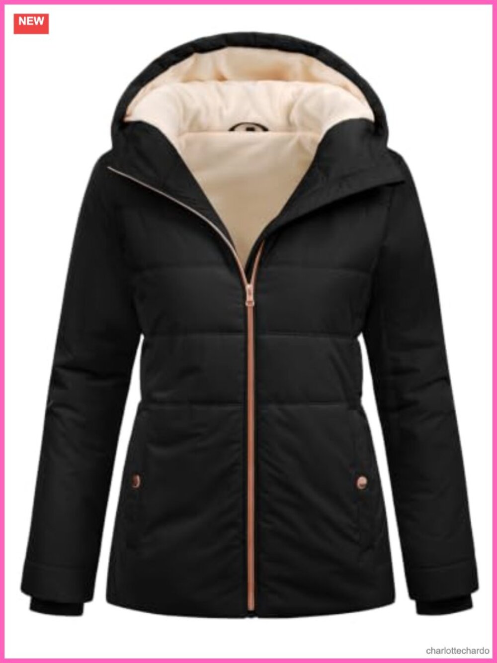 Fleece Lined Puffer Jacket Womens Hooded Warm Quilted Padded Coat